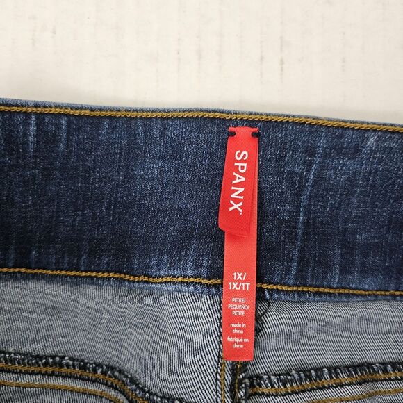 Spanx Jeans 1X Blue Distressed Denim Jegging‎ Frayed Raw Hem Stretch High-Rise - Picture 3 of 8